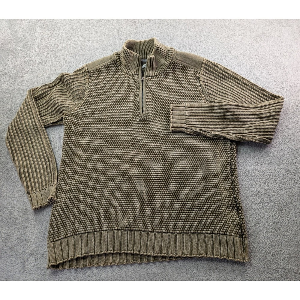 Carbon 2 Cobalt Mens Olive Green Cotton 1/4 Zip Textured Sweater Style 155162 S